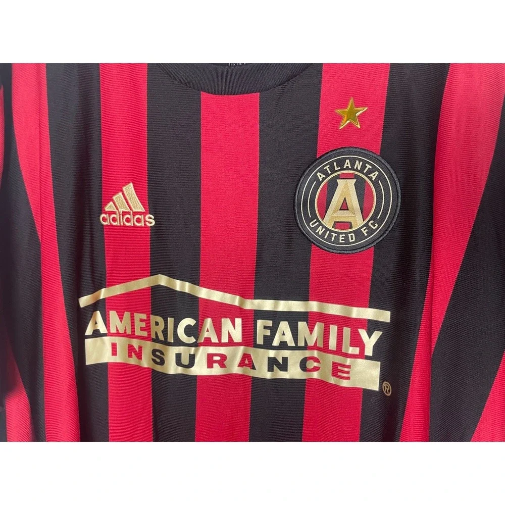 NWT Adidas Atlanta United MLS Soccer Jersey Red Black Striped Size 2XL Brand New - Picture 3 of 7